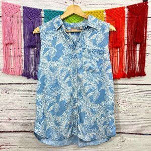 Chico’s Palm Floral Print Sleeveless Button Down Tunic Tank